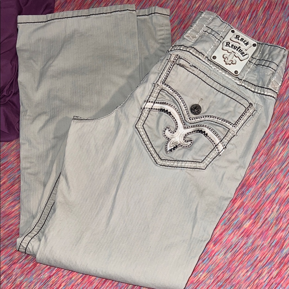 Rock Revival Gray Denim with Embroidered Pockets